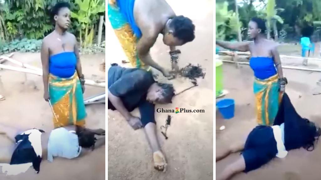 Traditional priestess strip an alleged witch naked