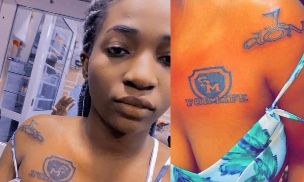 Shatta Wale reacts after a female fan tattooed his name on her breast