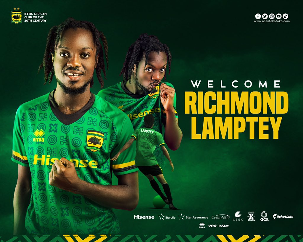 Asante Kotoko announce the signing of midfielder Richmond Lamptey