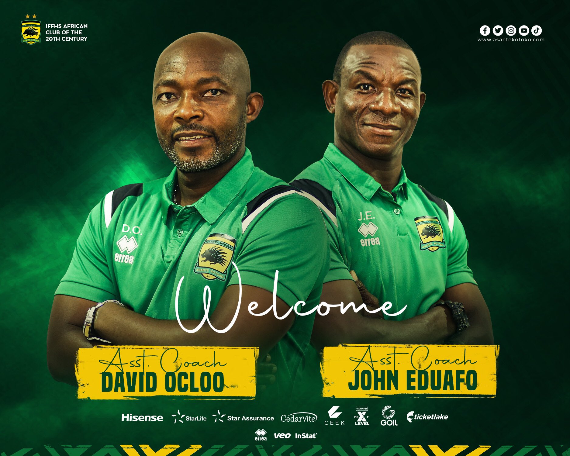 Kotoko appoint coach David Ocloo and John Eduafo to deputize head coach Prosper Narteh