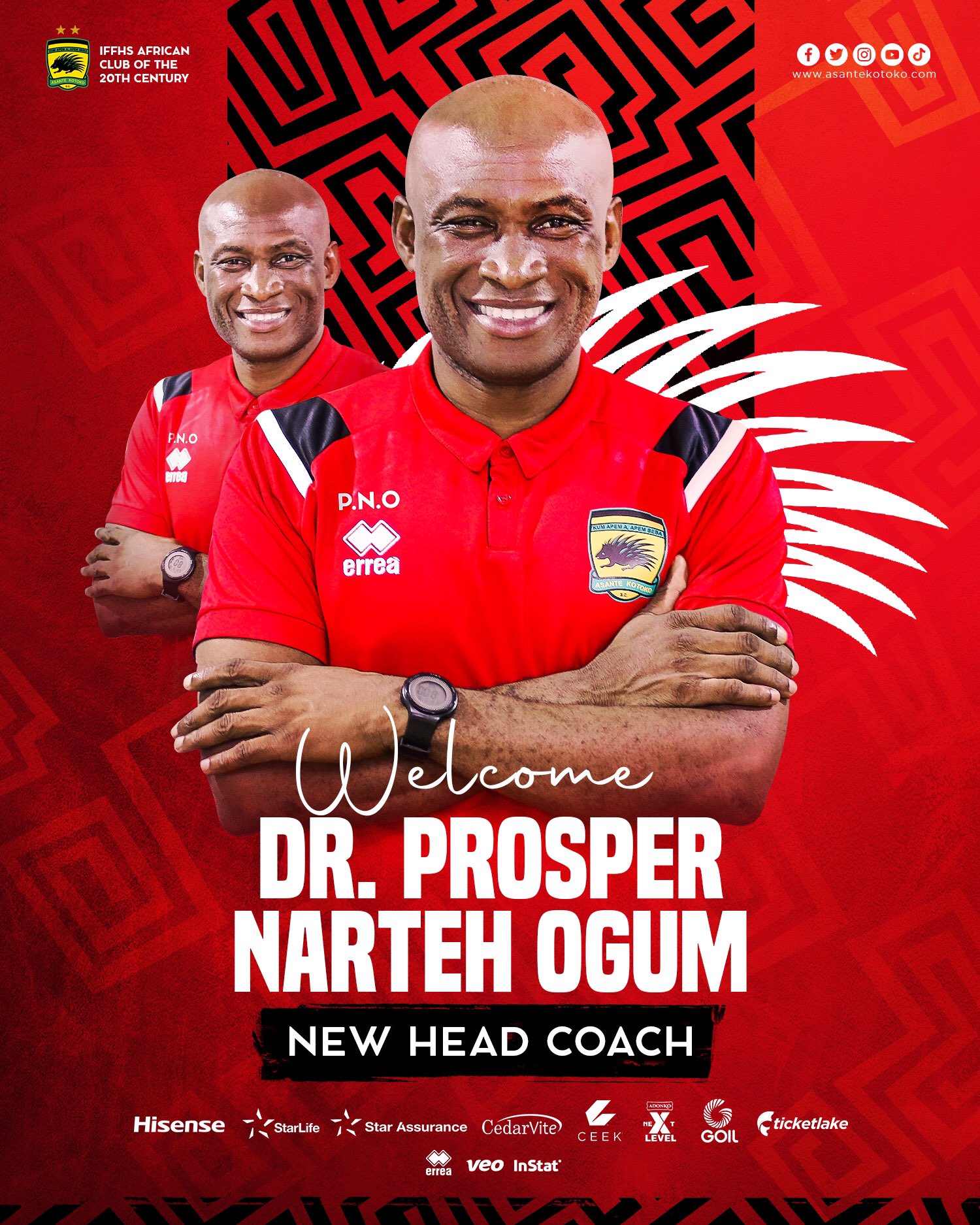 OFFICIAL : Asante Kotoko appoint Dr. Prosper Ogum Narteh as new head coach of the club