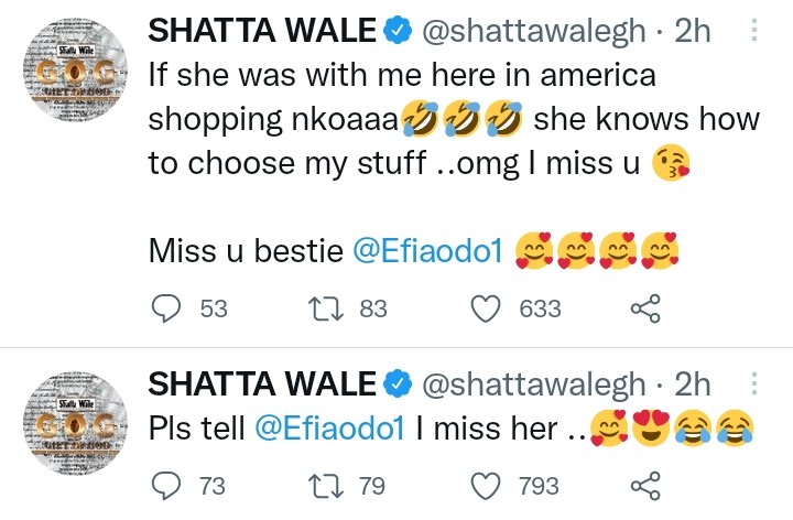 Shatta Wale Missing His Bestie Efia Odo