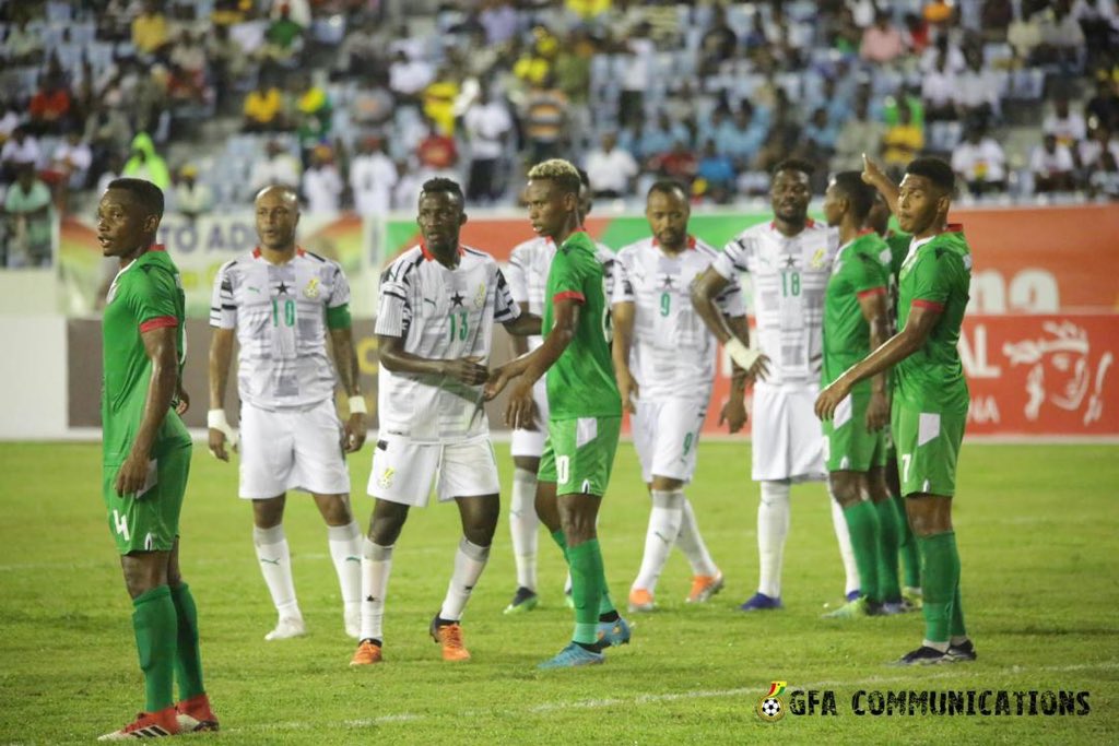 Ghana captain Andre Ayew congratulates Afena-Gyan and Osman Bukari after netting debut Black Stars goals