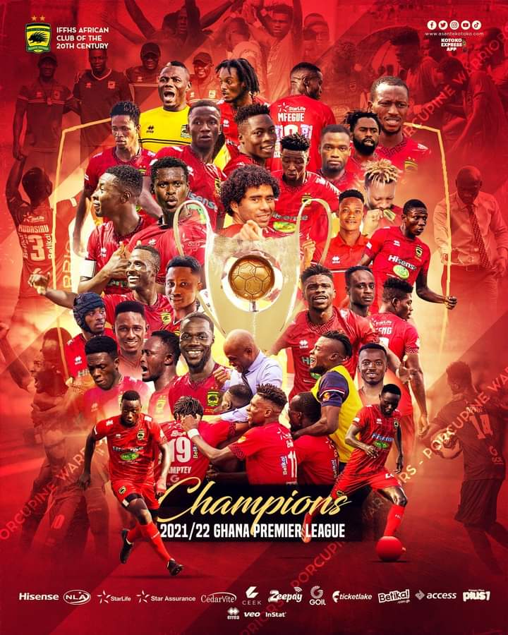 Ghanaian giants Asante Kotoko wins 2021/22 Ghana Premier League title with three games to spare after Ashantigold draw
