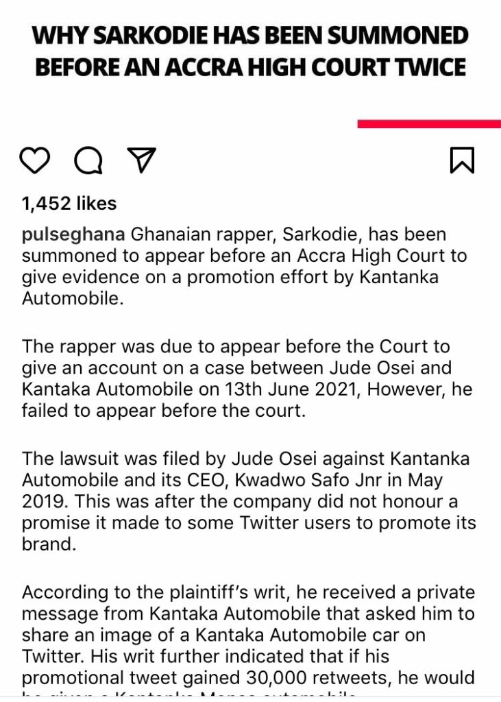 Sarkodie Risks Being Arrested If He Fails To Appear In Court Again Over This After Being Subpoenaed