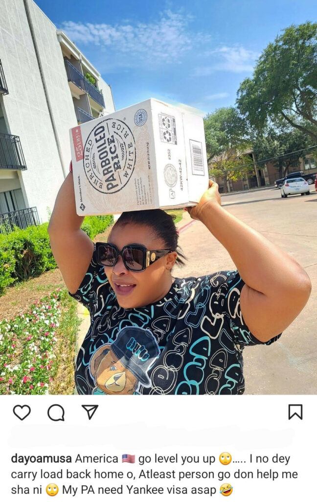 "America Will Level You" - Actress Dayo Amusa Says She Carries Rice On Her Head In The US
