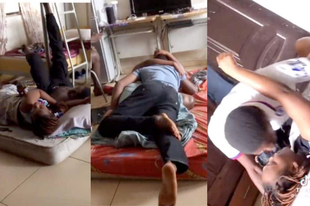 'Broken Heart Soon' - Reactions As Legon Students Lock Lips And Cuddle Each Other In School Hostel (VIDEO)