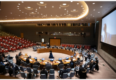 Photo taken on Feb. 15, 2022 shows the Security Council meeting on Somalia at the UN Headquarters in New York. The top UN envoy for Somalia on Tuesday saw possible overall progress in Somalia's situation.