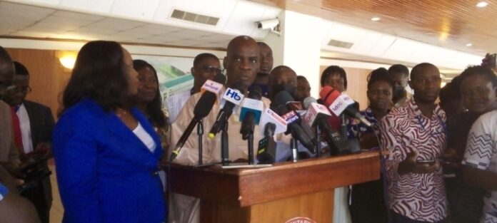 Minority Leader, Haruna Iddrisu addressing a press conference at Parliament House over EC’s plan to create a new voter register.