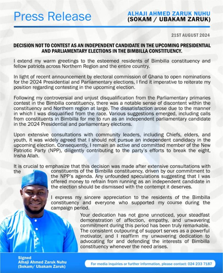 Disqualified NPP Aspirant Ahmed Zaruk Nuhu Decides Against Independent Run